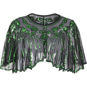 Women's Green 1920s Shawl Sequin Beaded Evening Cape Retro Wedding Wraps Scarf